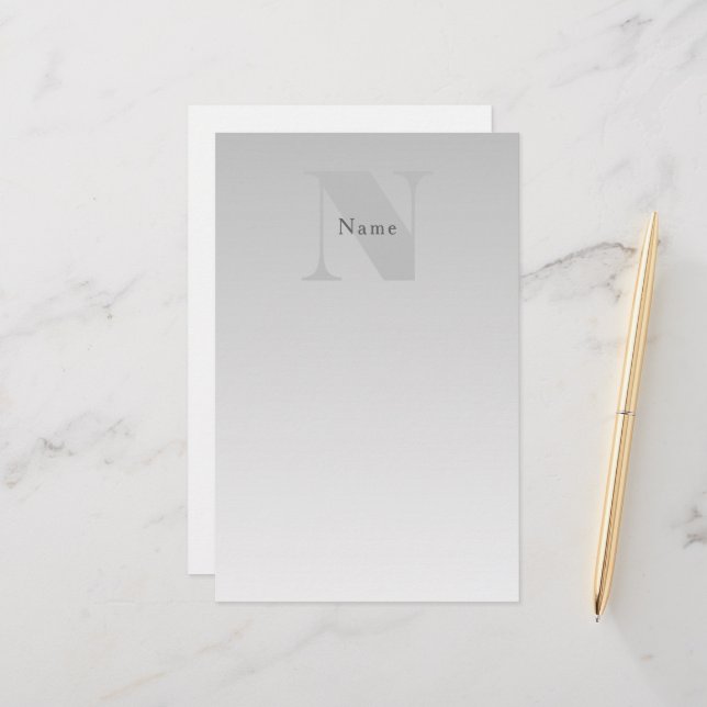 Elegant Faux Silver Grey Gradient Monogram Classic Stationery (Front/Back In Situ)