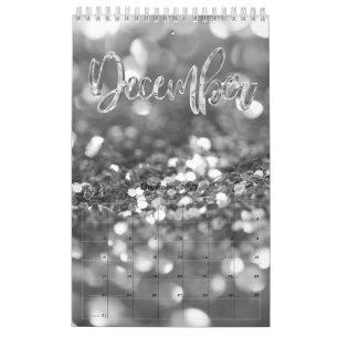 Elegant Faux Silver Grey Script Typography Modern Calendar