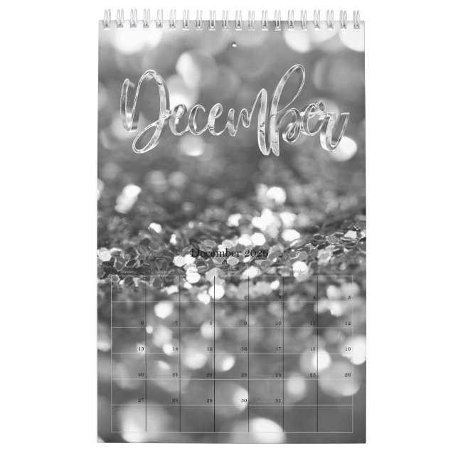 Elegant Faux Silver Grey Script Typography Modern Calendar (Dec 2026)