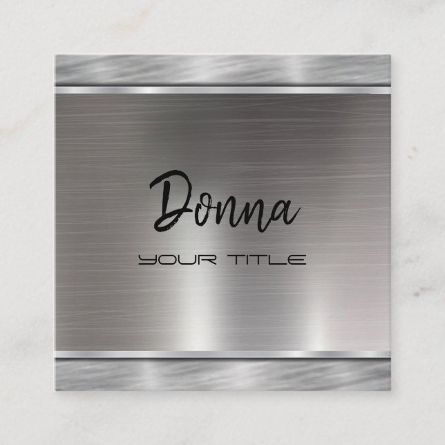Elegant Faux Silver Modern chic typography script  Square Business Card (Front)
