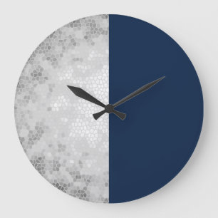 elegant faux silver & navy blue large clock