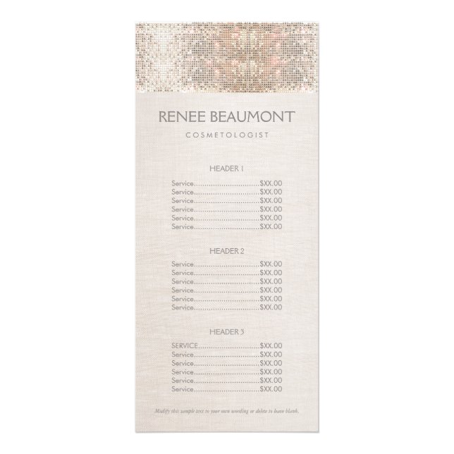 Elegant Faux Silver Sequins Salon Price List Menu (Front)