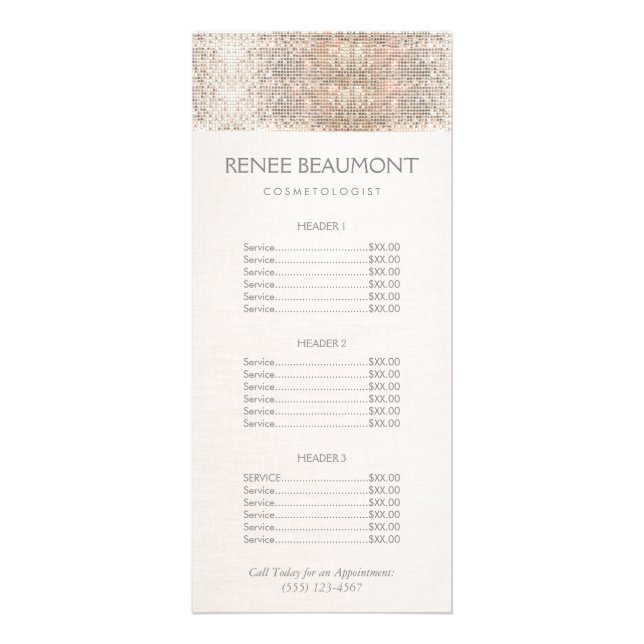 Elegant Faux Silver Sequins Salon Price List Menu (Front)
