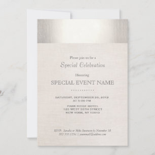 Elegant Faux Silver Striped Beige Linen Look Invitation