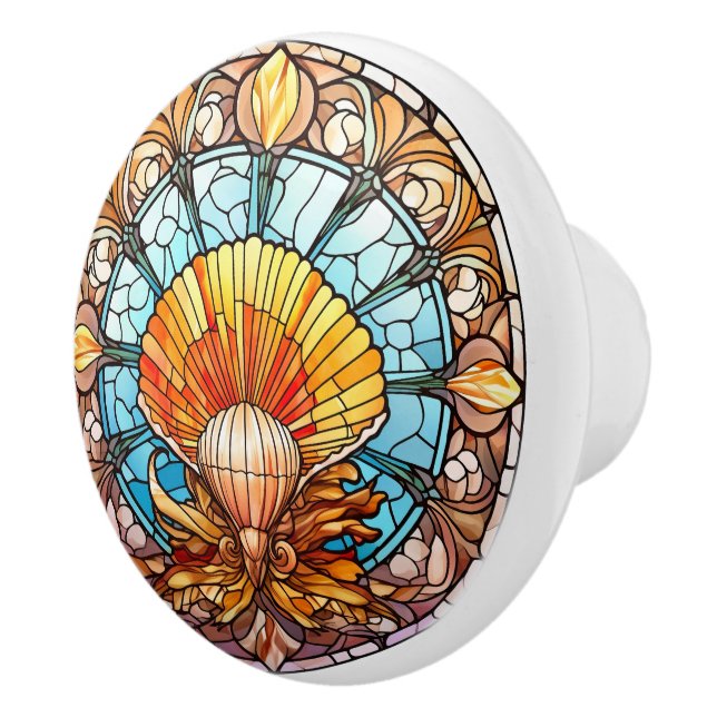 elegant faux stained glass beach seashell  ceramic knob (Right)