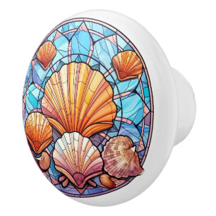elegant faux stained glass beach seashell Ceramic  Knob