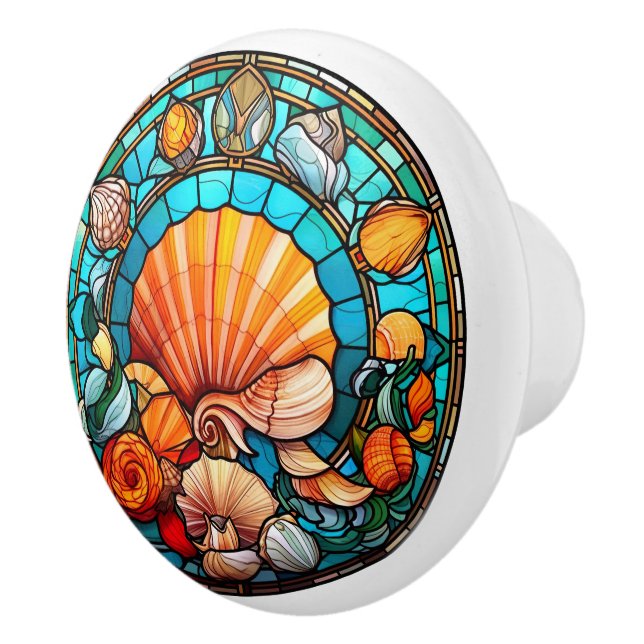 elegant faux stained glass beach seashell ceramic knob (Right)