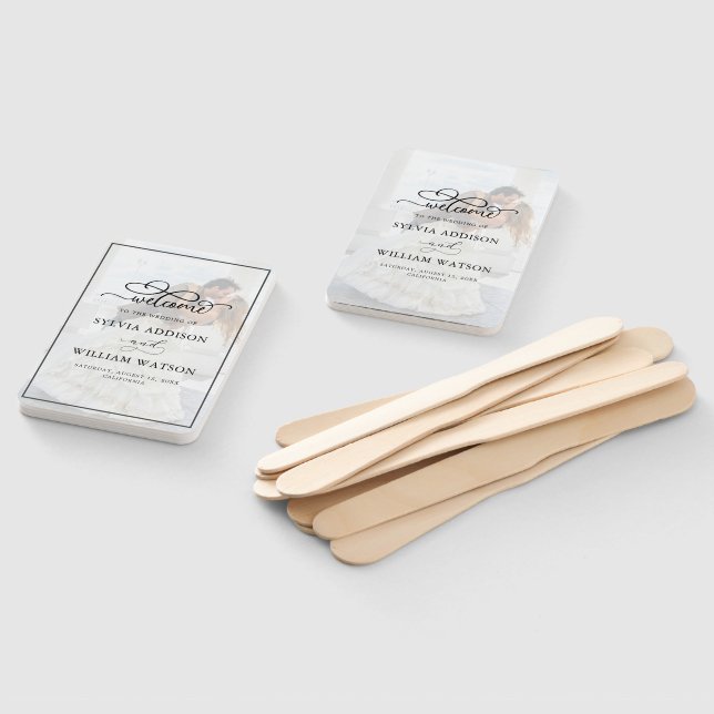 Elegant Faux Vellum Effect Overlay Photo Wedding Hand Fan (Non-assembled)