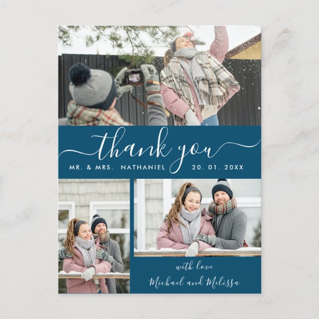 Elegant Faux Vellum Multi Photo Wedding Thank You Postcard (Front)