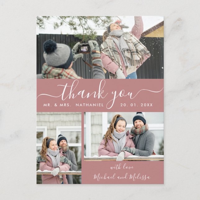 Elegant Faux Vellum Multi Photo Wedding Thank You  Postcard (Front)