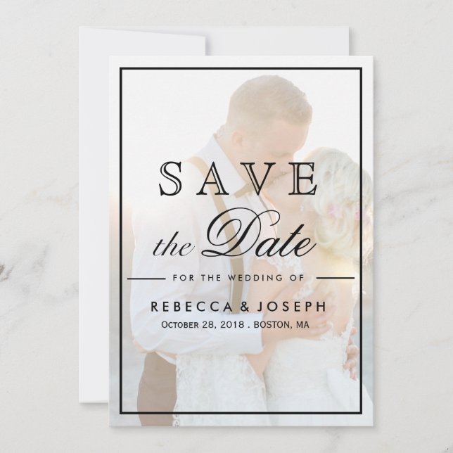 Elegant Faux Vellum Overlay Photo Wedding Save The Save The Date (Front)