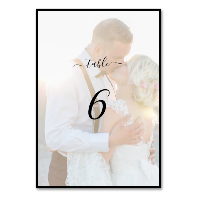 Elegant Faux Vellum Overlay Photo Wedding Table Nu Table Number (Front)