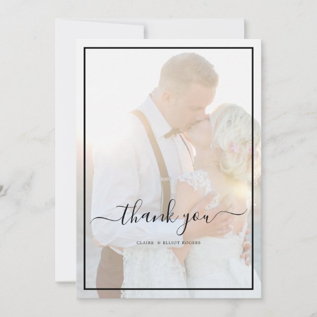 Elegant Faux Vellum Overlay Photo Wedding Thank Yo Thank You Card (Front)