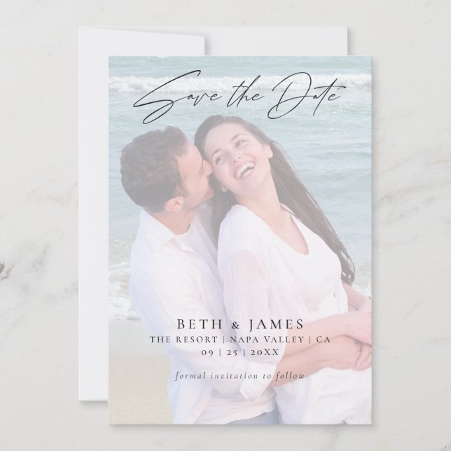 Elegant Faux Vellum Photo Beach Wedding  Save The Date (Front)