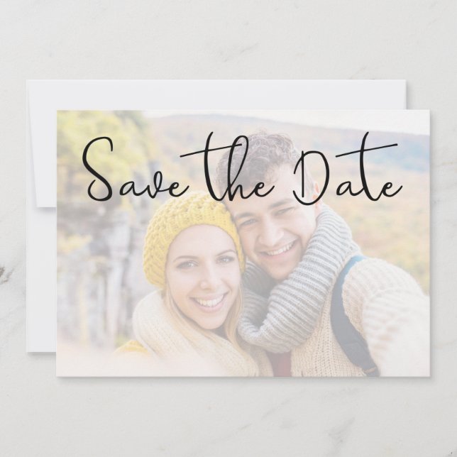 Elegant Faux Vellum Photo Effect Script Wedding Save The Date (Front)