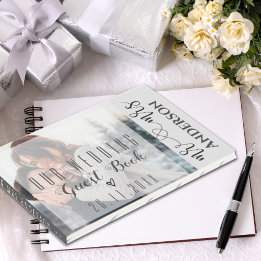 Elegant Faux Vellum Photo Wedding Keepsake Guest Book