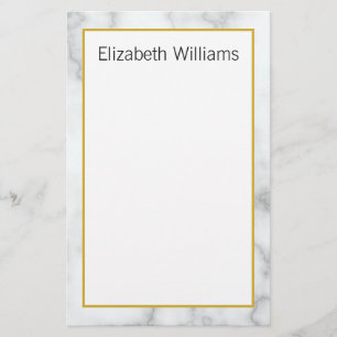 Elegant Faux White Marble Border Full Name Stationery