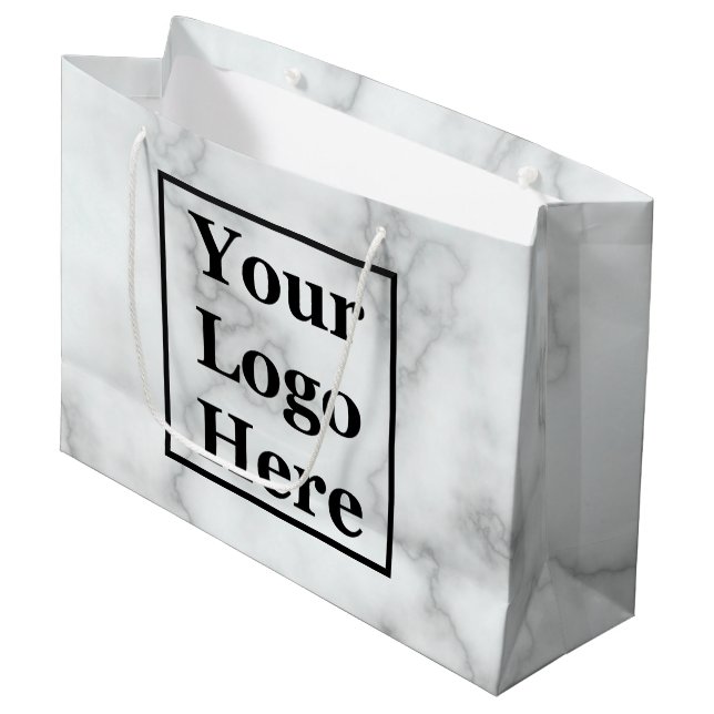 Elegant Faux White Marble Business Logo Template Large Gift Bag (Front Angled)