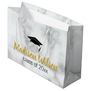 Elegant Faux White Marble Graduation Graduate Name Large Gift Bag