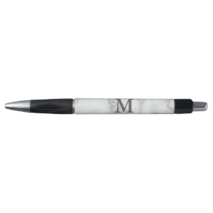 Elegant Faux White Marble Grey Name and Monogram