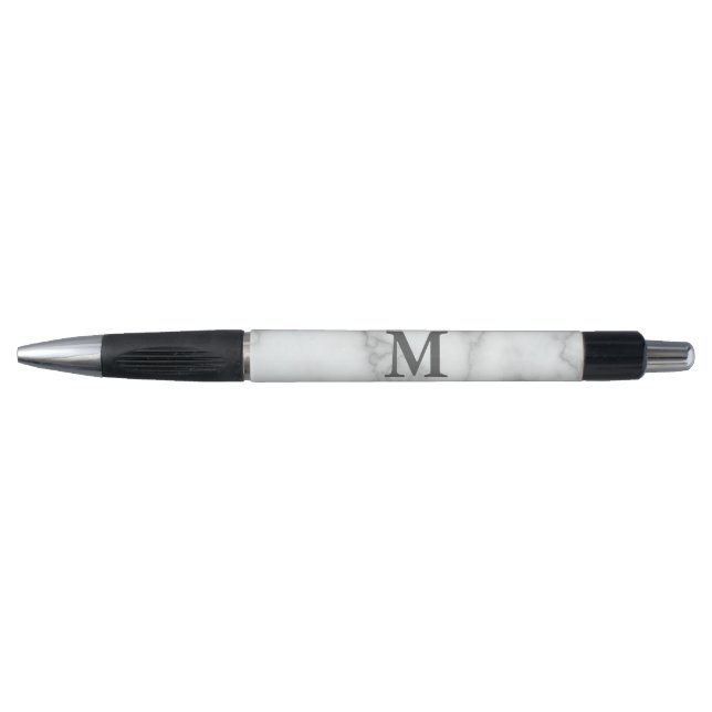 Elegant Faux White Marble Grey Name and Monogram (Front)
