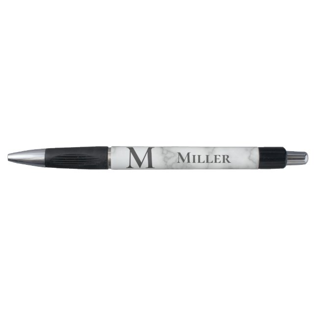 Elegant Faux White Marble Initial Monogram Name (Front)