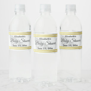 Elegant Faux White Marble Look Baby Shower Water Bottle Label