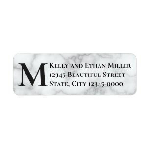 Elegant Faux White Marble Monogram Return Address