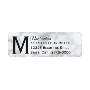 Elegant Faux White Marble Monogrammed New Address