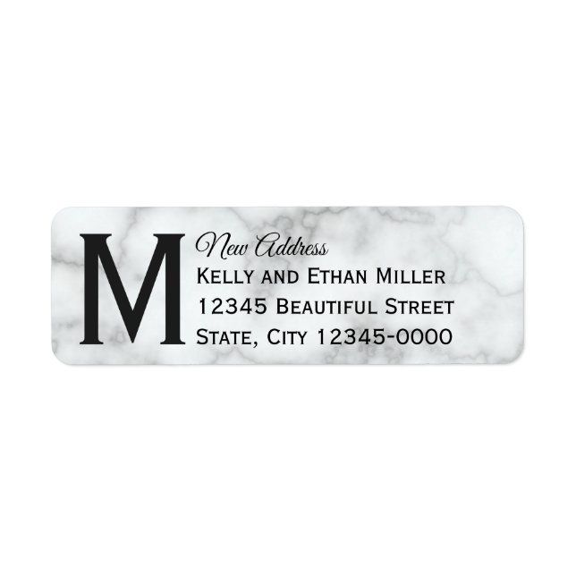 Elegant Faux White Marble Monogrammed New Address (Front)