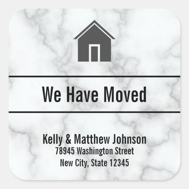 Elegant Faux White Marble Moving Announcement Square Sticker (Front)