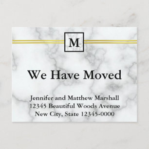 Elegant Faux White Marble Name Monogram Moving  Announcement Postcard