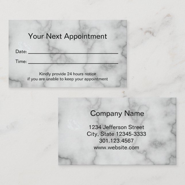 Elegant Faux White Marble Professional Appointment Card (Front/Back)