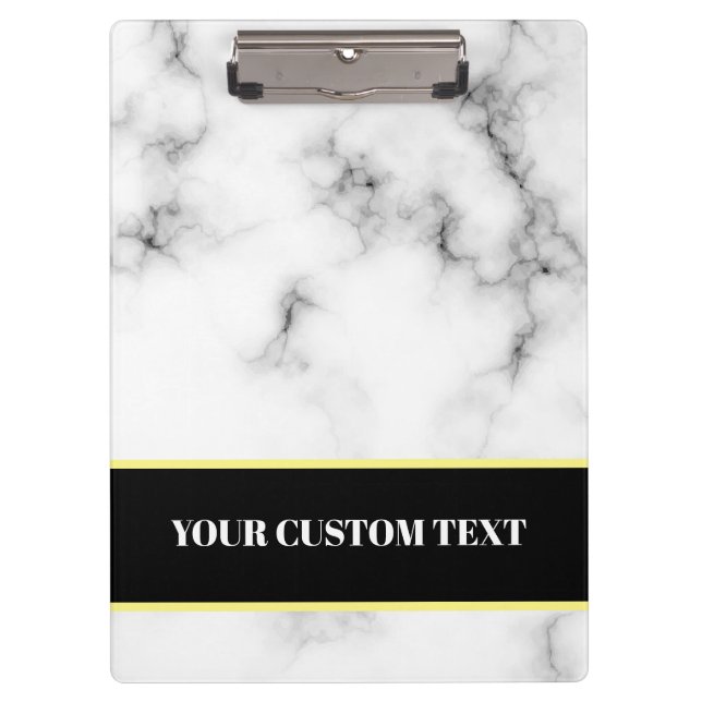 Elegant Faux White Marble Professional Title Name Clipboard (Front)