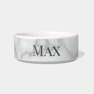 Elegant Faux White Marble with Pet Name Template Bowl