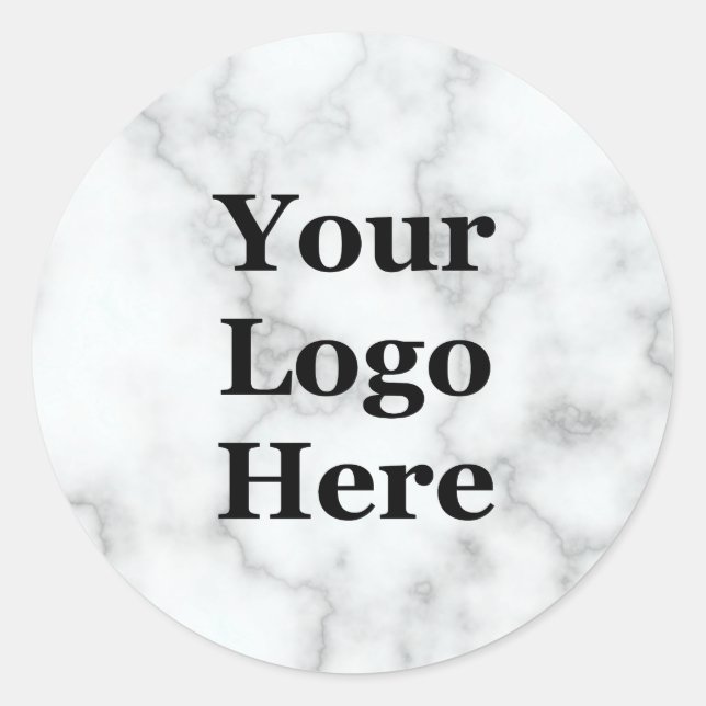 Elegant Faux White Marble Your Logo Here Classic Round Sticker (Front)