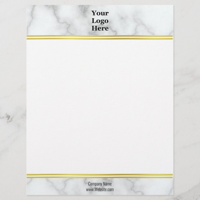 Elegant Faux White Marble Your Logo Here Custom Letterhead (Front)