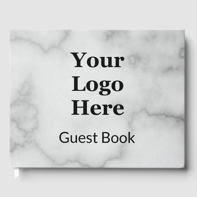 Elegant Faux White Marble Your Logo Here Guest Book (Front)