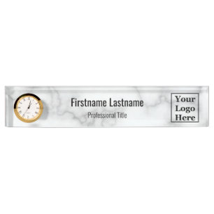Elegant Faux White Marble Your Logo Here Nameplate