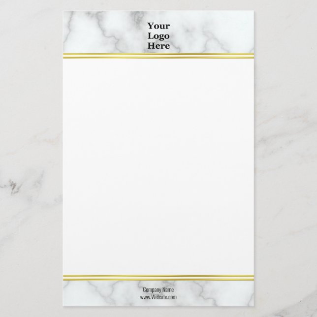Elegant Faux White Marble Your Logo Here Stationer Stationery (Front)