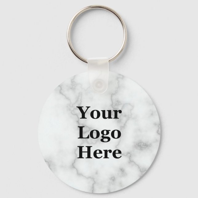 Elegant Faux White Marble Your Logo Here Template Key Ring (Front)
