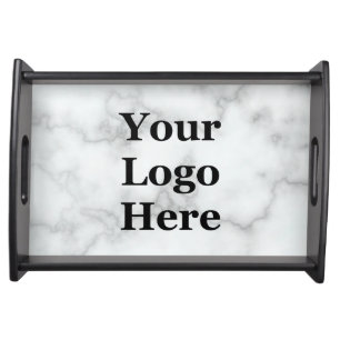 Elegant Faux White Marble Your Logo Here Template Serving Tray