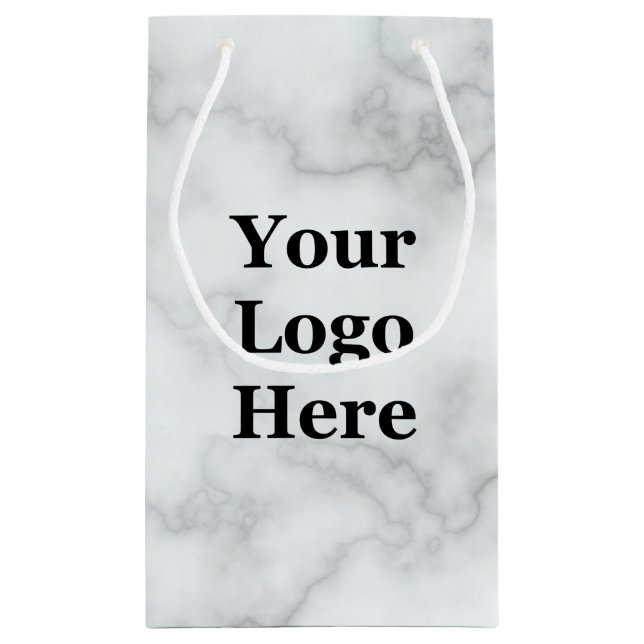 Elegant Faux White Marble Your Logo Here Template Small Gift Bag (Back)