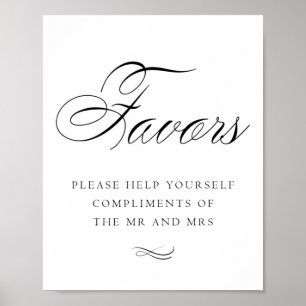 Elegant Favours Black Calligraphy Chic Table Poster