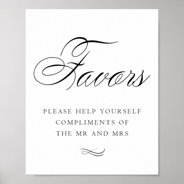 Elegant Favours Black Calligraphy | Chic Table Poster (Front)