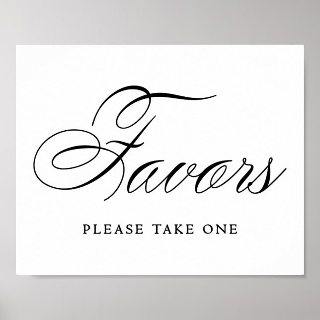 Elegant Favours Black Script | Horizontal Table Poster (Front)