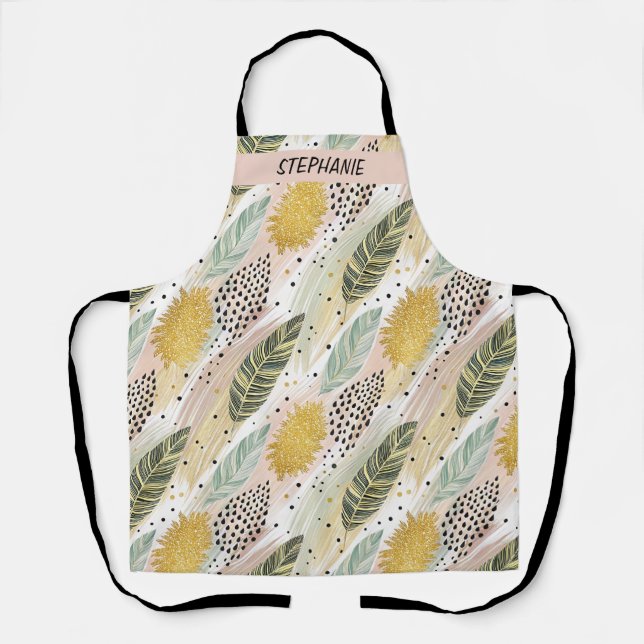 Elegant Feather & Abstract Brushstroke Seamless Apron (Front)