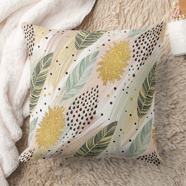 Elegant Feather & Abstract Brushstroke Seamless Cushion (Blanket)