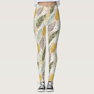 Elegant Feather & Abstract Brushstroke Seamless Leggings