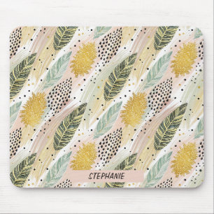 Elegant Feather & Abstract Brushstroke Seamless Mouse Mat